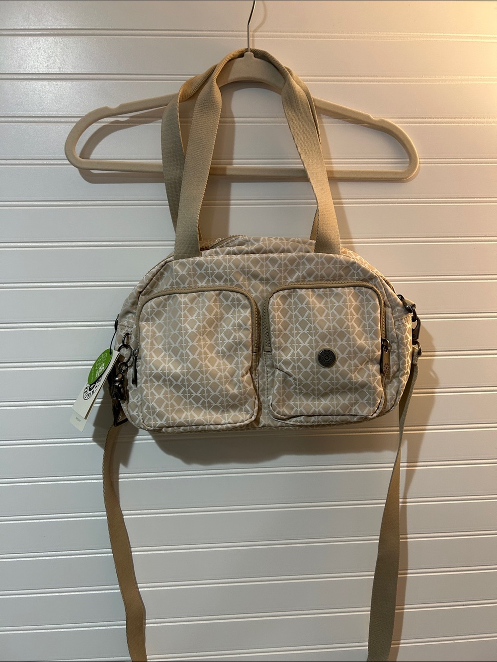 Kipling Cool Defea Shoulder Bag w/Crossbody Strap NWT Neutral Geometric Pattern